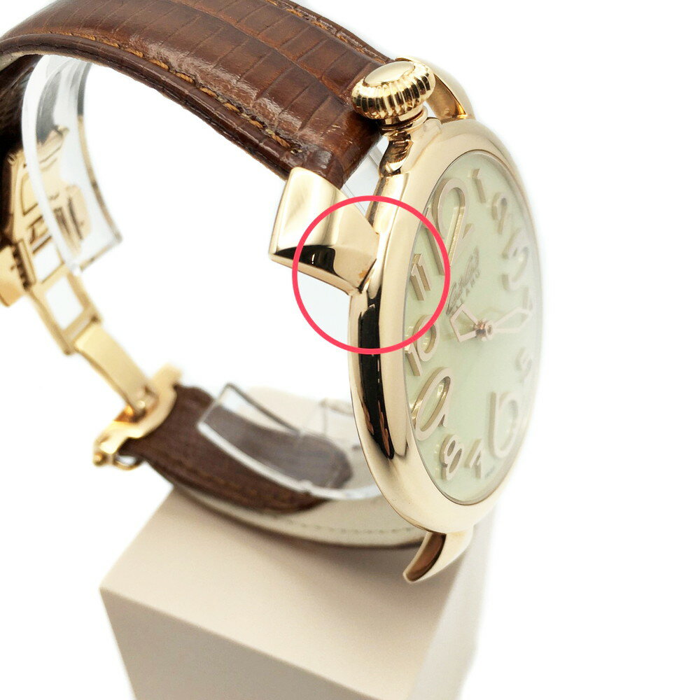 【中古】 GaGaMILANO （ガガミラノ） 5091.05 マヌアーレ 約46MM クオーツ ピンクゴールドPVDステンレスケース 革ベルト レディース メンズ 【USED-A】