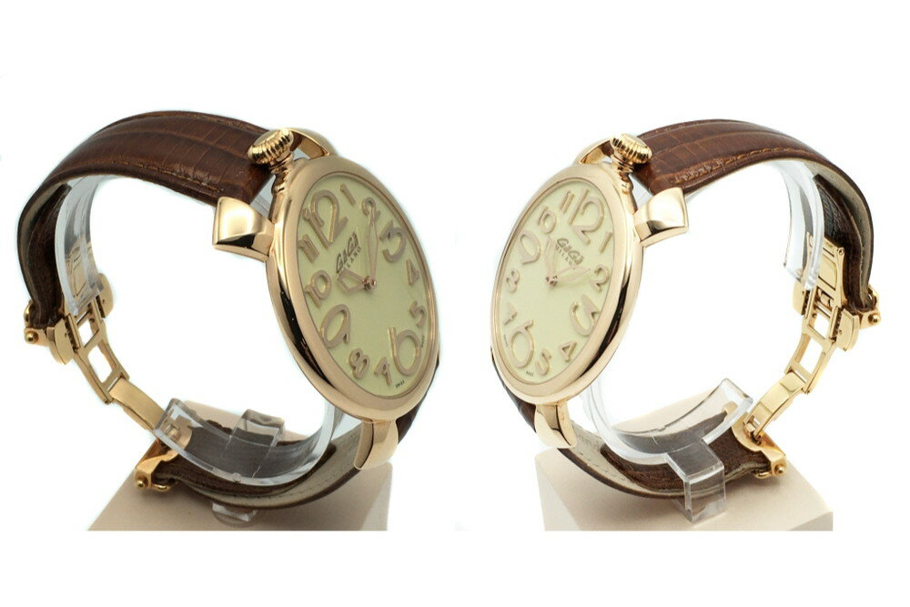 【中古】 GaGaMILANO （ガガミラノ） 5091.05 マヌアーレ 約46MM クオーツ ピンクゴールドPVDステンレスケース 革ベルト レディース メンズ 【USED-A】