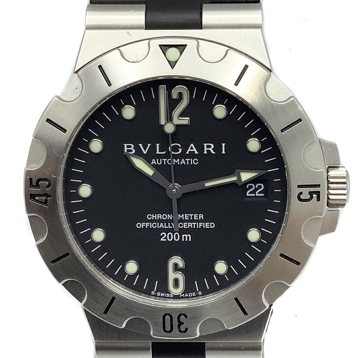 【中古】BVLGARI (ブルガリ) ディアゴノスクーバ SD38S 腕時計 自動巻き デイト 黒文字盤 ブラック ラバーベルト 約38mm ステンレス メンズ レディース 【USED-A】