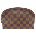 【中古】 LOUIS VUITTON (ルイヴィトン) N47516 ポシェット コスメティック PM ダミエ エベヌ メイクポーチ ゴールド金具 ブラウン レッド 茶色 ポーチ 旅行 小物入れ レディース 【USED-B】