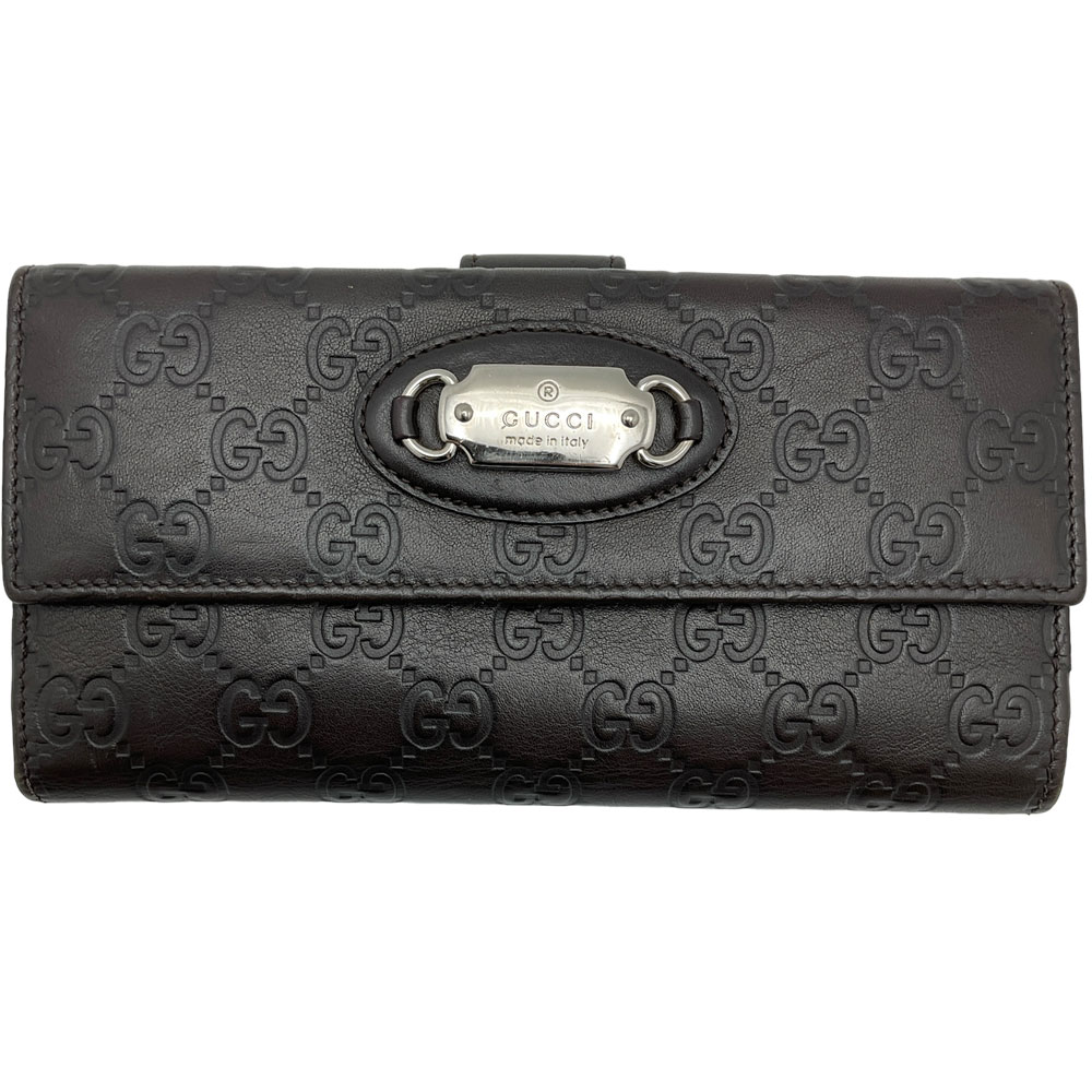 【中古】GUCCI(グッチ)231841 グッチシマ 長財布 カーフ ダークブラウン スナップボタン Wホック開閉 レディース メンズ 【USED-AB】