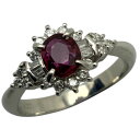 【中古】Pt900ルビーダイヤリング 0.52ct D0.30ct 約5.2g約13号 紅玉 7月の誕生石 還暦 魔除け ルビー婚 レディース エンゲージリング 【USED-A】