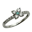 【中古】Pt900ダイヤモンドパライバリング ダイヤ 0.44ct パライバ トルマリン 0.02ct 10月誕生石 4月誕生石 プラチナ 花 フラワー 約12.5号 約2.3 鑑別書付き【USED-A】