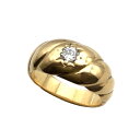 【中古】K18イエローゴールドダイヤモンドリング 金 K18 18金 ダイヤリング 幅広リング 約17号 約10.2g【USED-A】