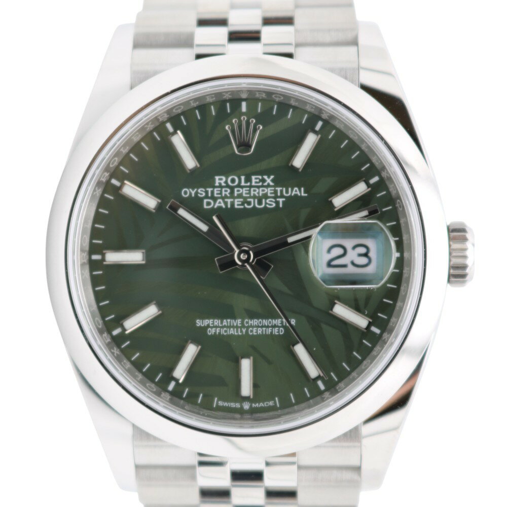 【中古】ROLEX(ロレックス) 126200 オイスターパーペチュアル デイトジャスト 36 グリーンパーム文字盤 2021年ギャラ ジュビリーブレス スムースベゼル メンズ 腕時計【USED-A】