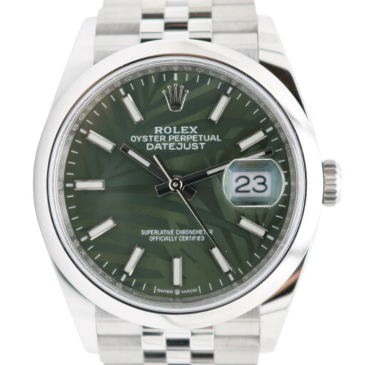 【中古】ROLEX(ロレックス) 126200 オイスターパーペチュアル デイトジャスト 36 グリーンパーム文字盤 2021年ギャラ ジュビリーブレス スムースベゼル メンズ 腕時計【USED-A】