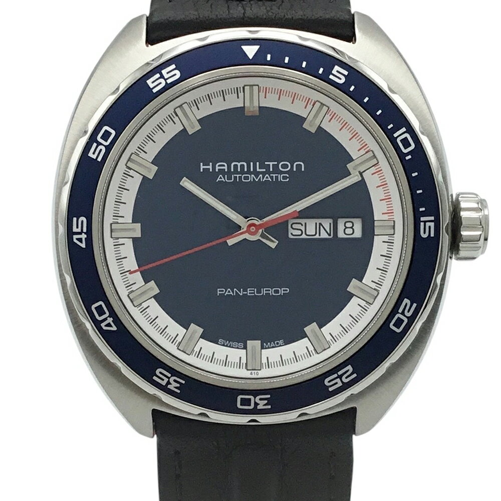【中古】HAMILTON (ハミルトン) H35405741 アメリカンクラシック パンユーロデイデイト オート 自動巻き 替えベルト付 42mm メンズ 腕時計 ブルー文字盤 レザー 【USED-S】