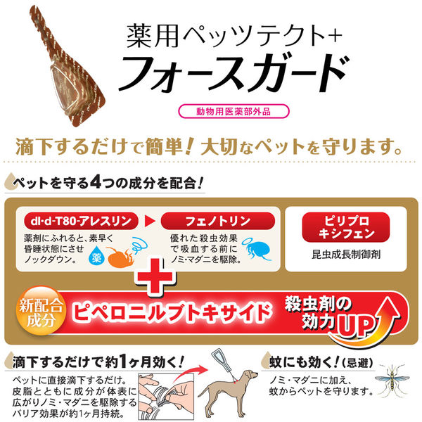 EC-life 〜ECライフ〜の【動物用医薬部外品】薬用ペッツテクト＋ フォースガード 大型犬用 3本入｜大型犬用 ノミ・マダニ・蚊に効く！4つの力でペットを守る 猫用スポット剤 薬用 ノミとり ポットプラスDL ノミ・マダニの駆除 蚊の忌避 (犬用)｜アングル2
