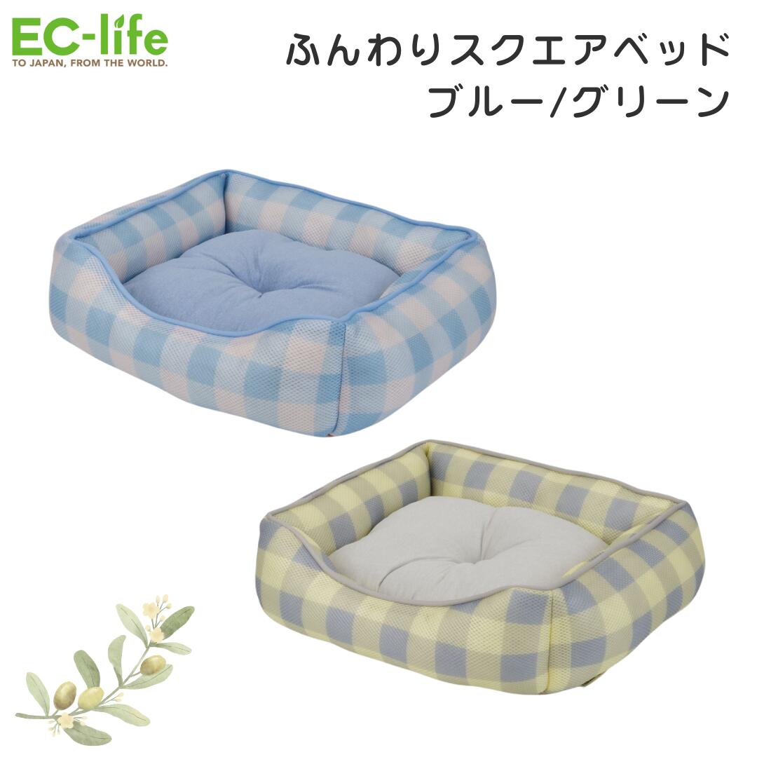 乐天商城 - 【ペット用ベッド】スクエアベッド 選べるカラー（ブルー／グリーン）幅48×奥行38×高さ12cm ｜ 犬用 超小型犬 小型犬 猫用 ベッド ペット用 軽量 お手入れ簡単 ナチュラル デザイン シンプル 滑り止め かわいい ペットグッズ ポリエステル