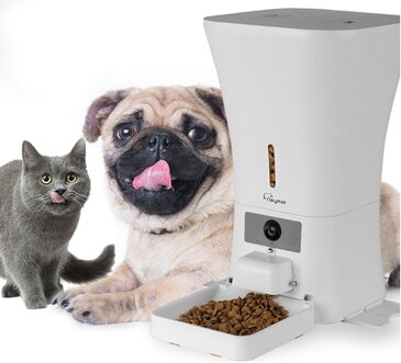【送料無料】【愛犬・愛猫用】Skymee自動給餌器 Smart feeder(Wi-Fi接続型自動給餌器・ペットカメラ)スマホアプリで遠隔操作 ドッグフード キャットフード 水洗い可能 8L大容量♪ 1日4回設定OK!★電池と電源2WAYタイプ【Skymee(スカイミー) 正規代理店】