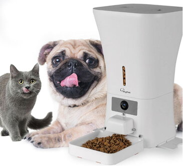 【送料無料】【愛犬・愛猫用】Skymee自動給餌器 Smart feeder（Wi-Fi接続型自動給餌器・ペットカメラ）スマホアプリで遠隔操作 ドッグフード キャットフード 水洗い可能 8L大容量♪ 1日4回設定OK！★電池と電源2WAYタイプ【Skymee（スカイミー） 正規代理店】