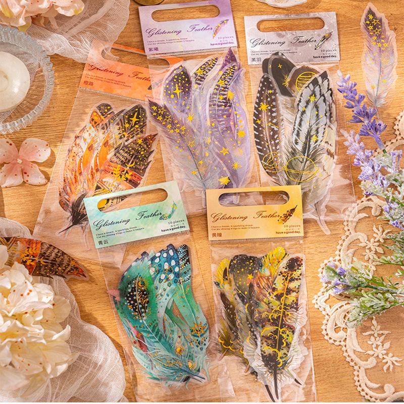 ST019 シール 羽 フェザー フレークシール PET コラージュ 素材 コラージュ シール コラージュシール ..