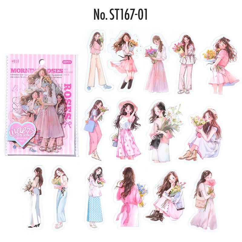 ST167 シール 人物 女性 かわいい 女の子 フレークシール PET コラージュ 素材 コ...