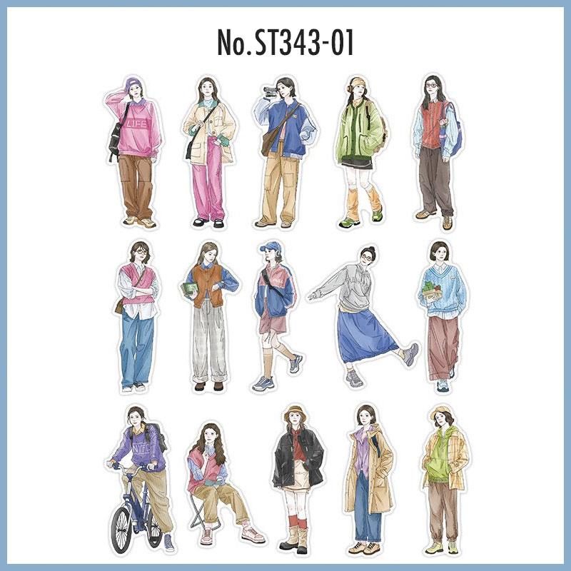 ST343 シール 人物 女の子 女性 フレークシール 和紙 コラージュ 素材 コラージュ ...