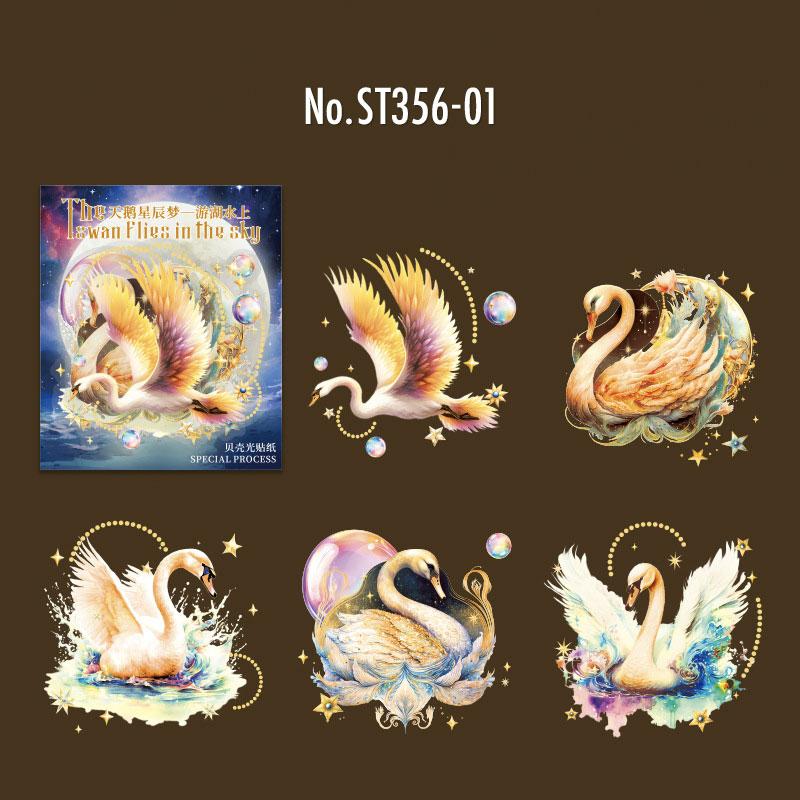Memento【シールと紙もの素材】のST356 シール 白鳥 スワン 鳥 羽 翼 フレークシール PET コラージュ 素材 コラージュ シール コラージュシール コラージュ素材 ステッカー 紙もの 手帳 日記 ジャンクジャーナル 海外 紙モノ 紙物｜アングル2
