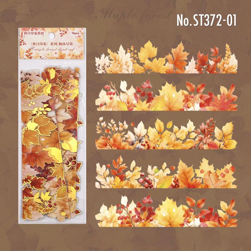 ST372 シール 葉っぱ 紅葉 ヒマワリ 植物 フレーク シール PET コラージュ 素材 コ...