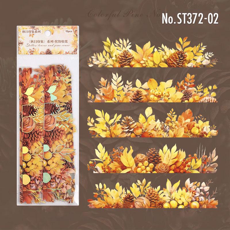 ST372 シール 葉っぱ 紅葉 ヒマワリ 植物 フレーク シール PET コラージュ 素材 コ...