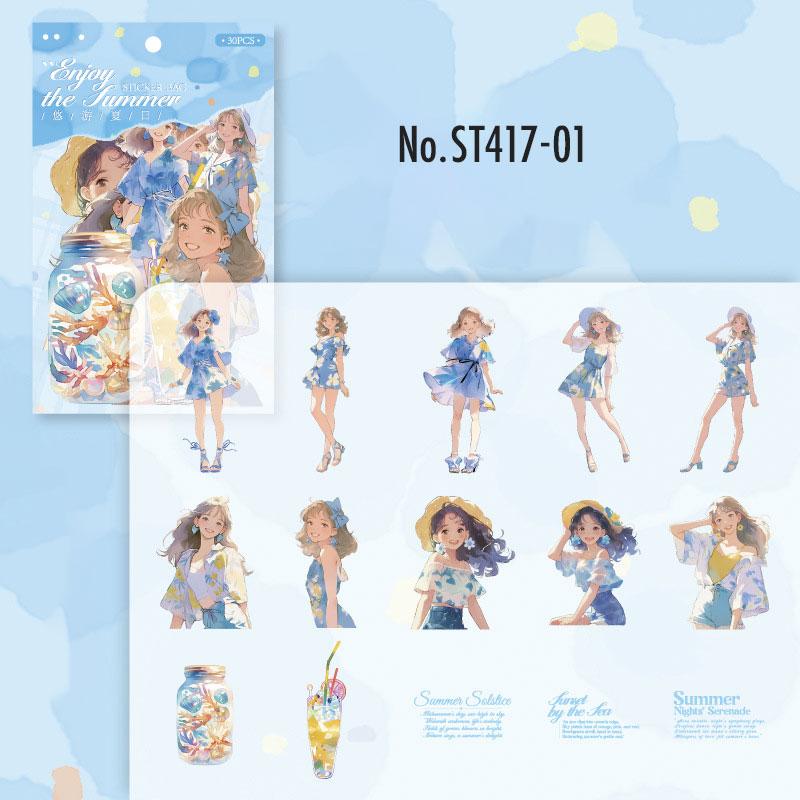 ST417 シール 女の子 人物 女性 夏 海 水着 フレークシール PET コラージュ 素材 ...