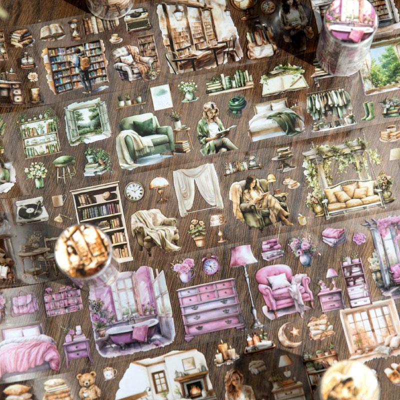 MT512 家具 ソファ ベッド 本棚 テーブル 食器 本屋 読書 テーブル 小物 デコレーション PET コラージュ 素材 ロールシール コラージュ シール コラージュシール コラージュ素材 紙もの 手帳 日記 ジャンクジャーナル 海外 紙モノ 紙物