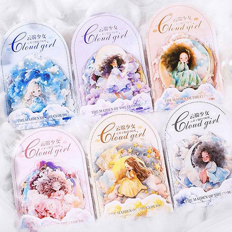 ST514 シール 女の子 人物 女性 月 星 雲 空 宇宙 フレークシール PET コラージュ 素材 コラージュ シール コラージュシール コラージュ素材 ステッカー 紙もの 手帳 日記 ジャンクジャーナル 海外 紙モノ 紙物