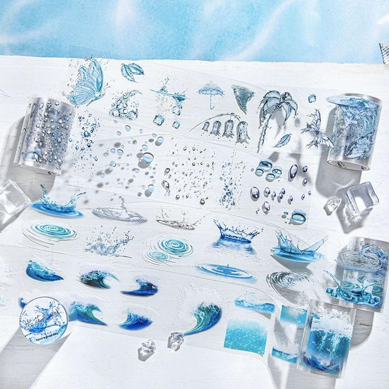 MT590 水滴 波紋 飛沫 水流 波 海 水 水玉 バブル 泡 ウォーター PET コラージュ 素材 ロールシール コラージュ シール コラージュシール コラージュ素材 紙もの 手帳 日記 ジャンクジャーナル 海外 紙モノ 紙物