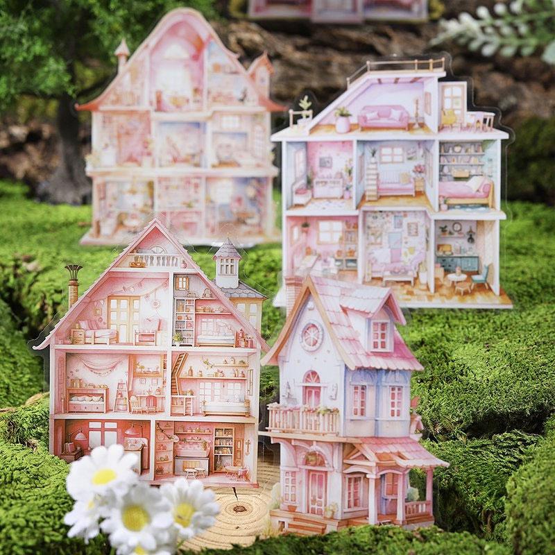 ST601 家 建物 ミニチュアハウス ドールハウス PET コラージュ素材 シール コラージュシール ステッカー 手帳 デコ 日記 ジャンクジャーナル アンティーク ヴィンテージ レトロ 海外 紙物 紙もの素材