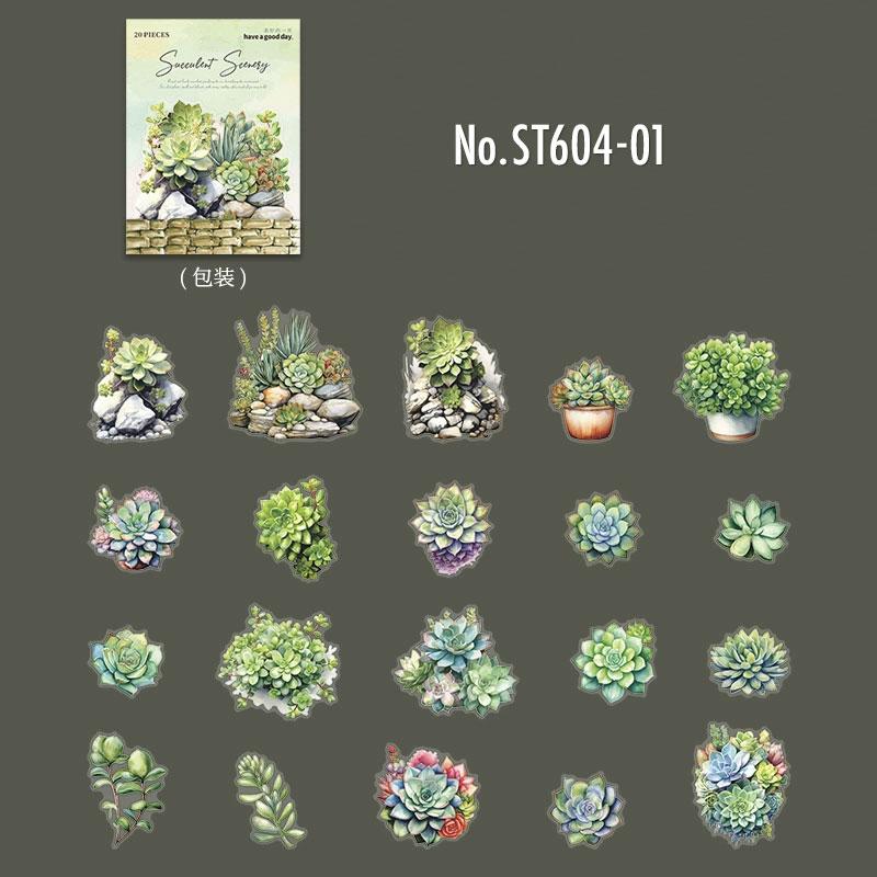 ST604 多肉植物 観葉植物 多肉 植物 エケベリア セダム 寄せ植え PET コラージュ素材 シール コラージュシール ステッカー 手帳 デコ 日記 ジャンクジャーナル アンティーク ヴィンテージ レトロ 海外 紙物 紙もの素材