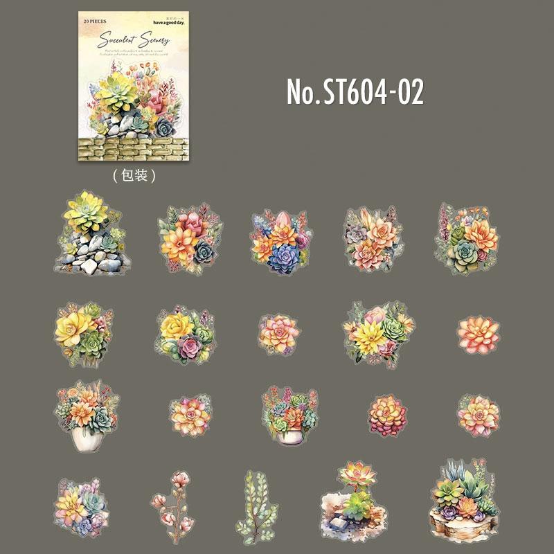 ST604 多肉植物 観葉植物 多肉 植物 エケベリア セダム 寄せ植え PET コラージュ素材 シール コラージュシール ステッカー 手帳 デコ 日記 ジャンクジャーナル アンティーク ヴィンテージ レトロ 海外 紙物 紙もの素材