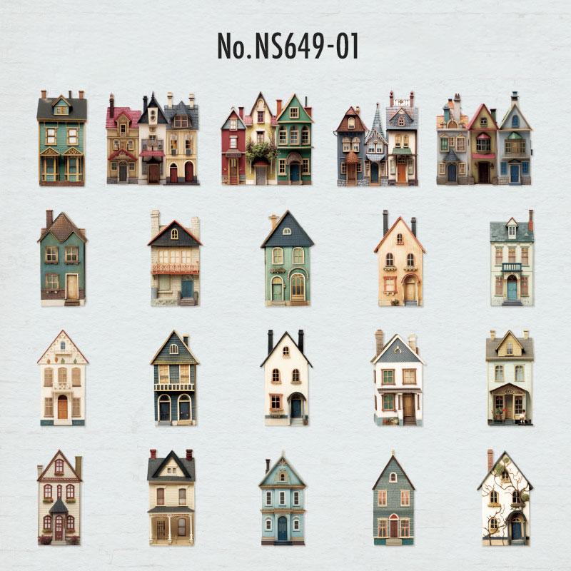 NS649 フレーム 額縁 時計 家具 蝶 家 建物 街並み 調度品 コラージュ 素材 紙物素...
