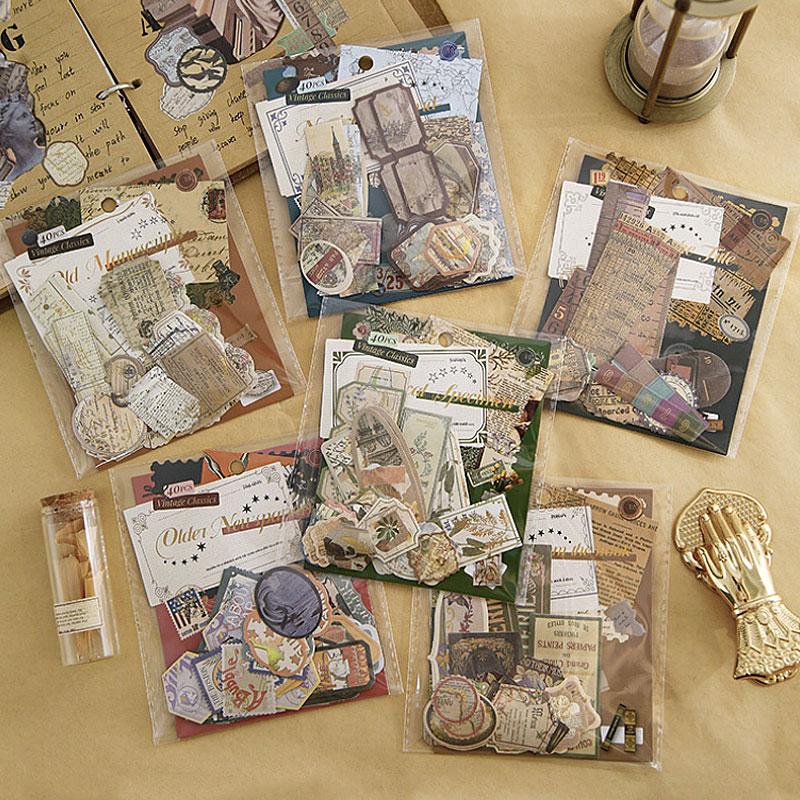 ST637 タグ ラベル ネコ 花 地図 英語 定規 メジャー コラージュ素材 シール コラージュシール ステッ..