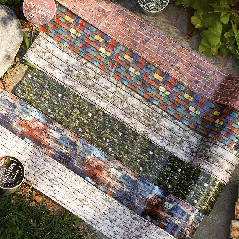 MT698 テクスチャ レンガ 石積 石垣 瓦屋根 木目 壁板 マステ ロールシール コラージュ素材 コラージュ..