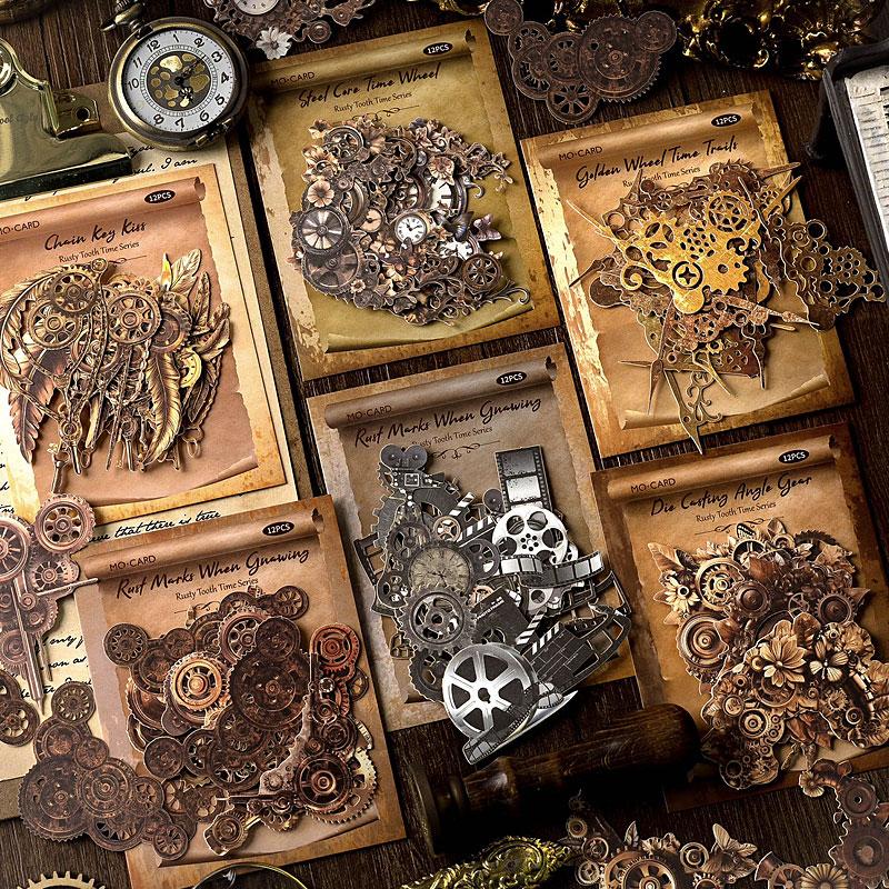 ST710 装飾 飾り 時計 歯車 カメラ フィルム スチームパンク コラージュ素材 コラージュ シール ステッカー 紙もの 手帳 日記 海外 紙モノ 紙物