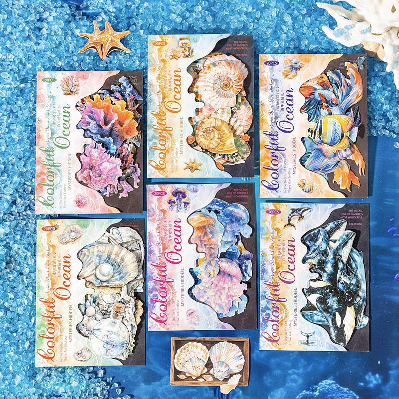 ST716 海の生き物 貝殻 クラゲ クジラ シャチ イルカ 魚 熱帯魚 サンゴ 珊瑚 コラージュ素材 コラージュ シール ステッカー 紙もの 手帳 日記 海外 紙モノ 紙物