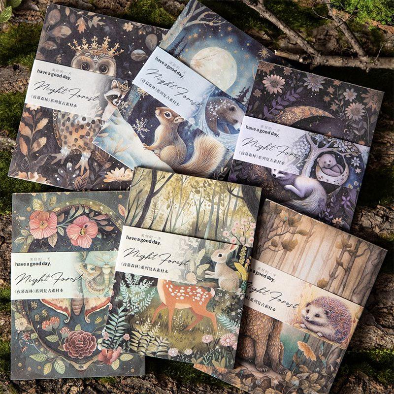 PA735 動物 キツネ クマ シカ ハリネズミ リス 小動物 ウサギ フクロウ コラージュ 素材 紙物素材 デザインペーパー 背景紙 紙もの 手帳 日記 海外 紙モノ 紙物