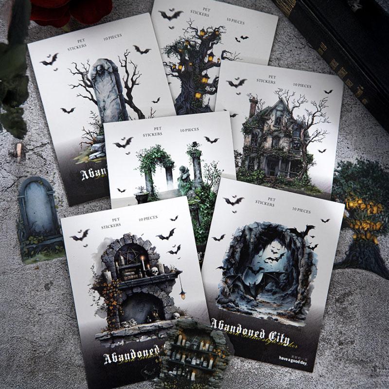 ST738 ハロウィン お化け カボチャ ランタン コウモリ 廃墟 洞窟 墓地 コラージュ素材 コラージュ シー..