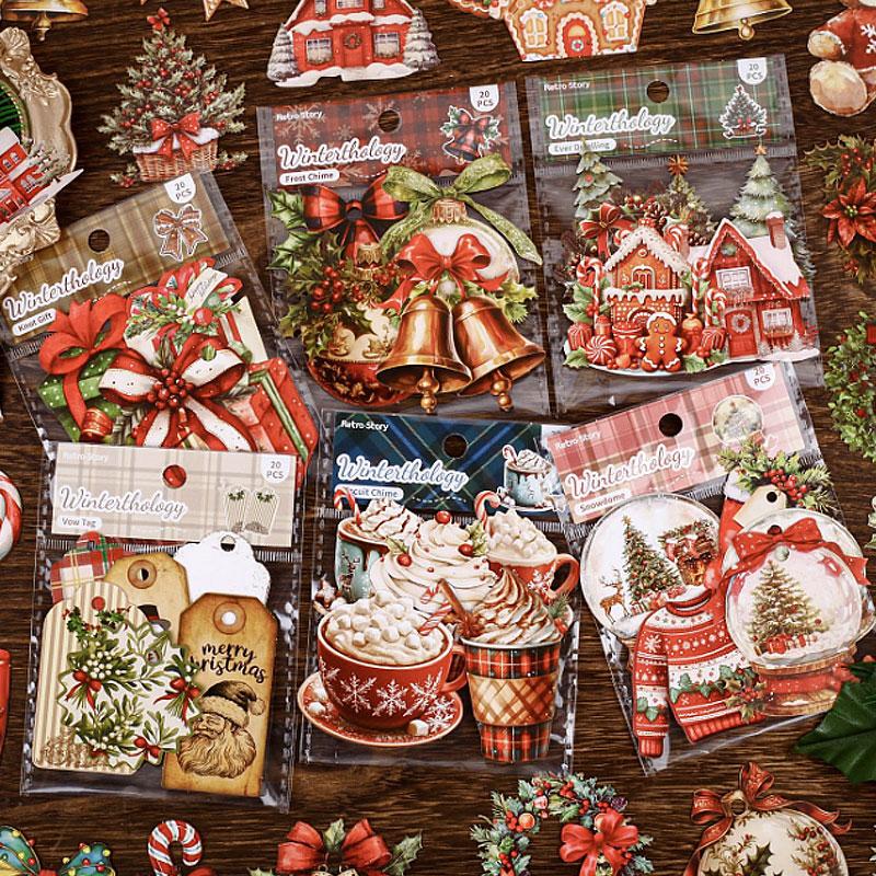 ST761 クリスマス 飾り オーナメント 装飾 ベル ボール ツリー リボン コラージュ素材 コラージュ シール ステッカー 紙もの 手帳 日記 海外 紙モノ 紙物