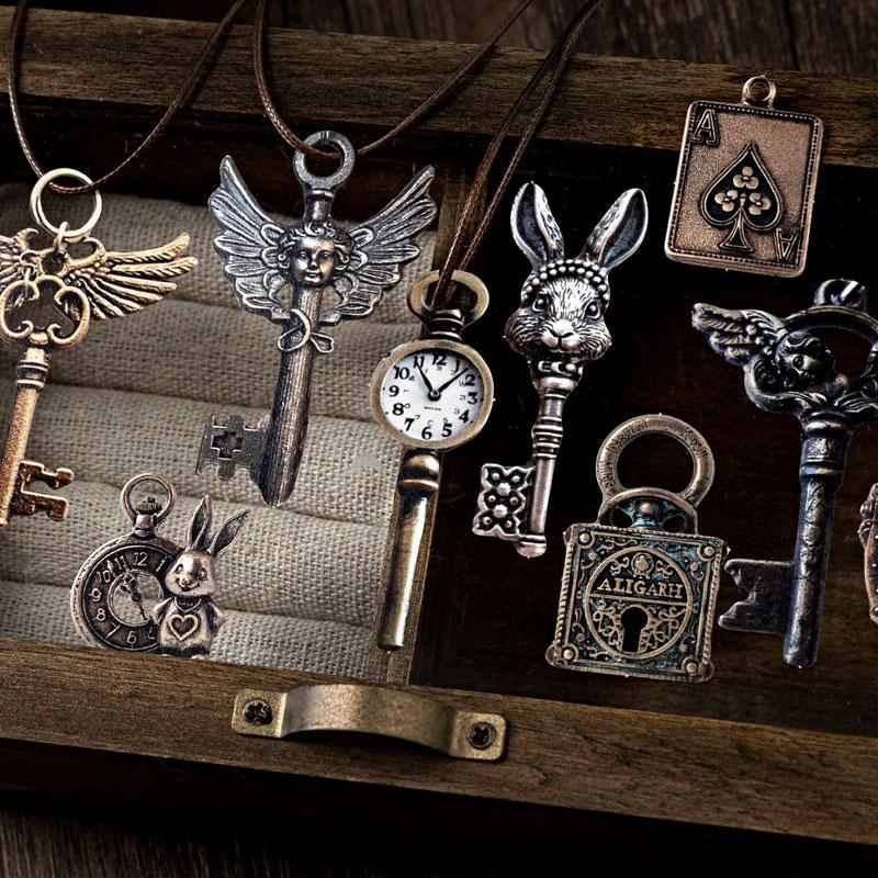 ST764 鍵 カギ 南京錠 チャーム ペンダントトップ アンティーク ヴィンテージ コラージュ素材 コラージ..