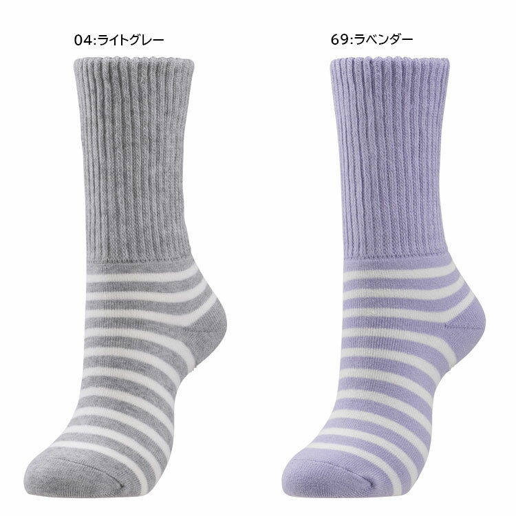 樂天商城 - 送料無料！メール便にて発送　MIZUNO　ミズノ　発熱素材 ブレスサーモゆるぬくソックス(ボーダー)　ウィメンズ　ミドル丈 ソックス　C2JX1802　★1900★　23AW