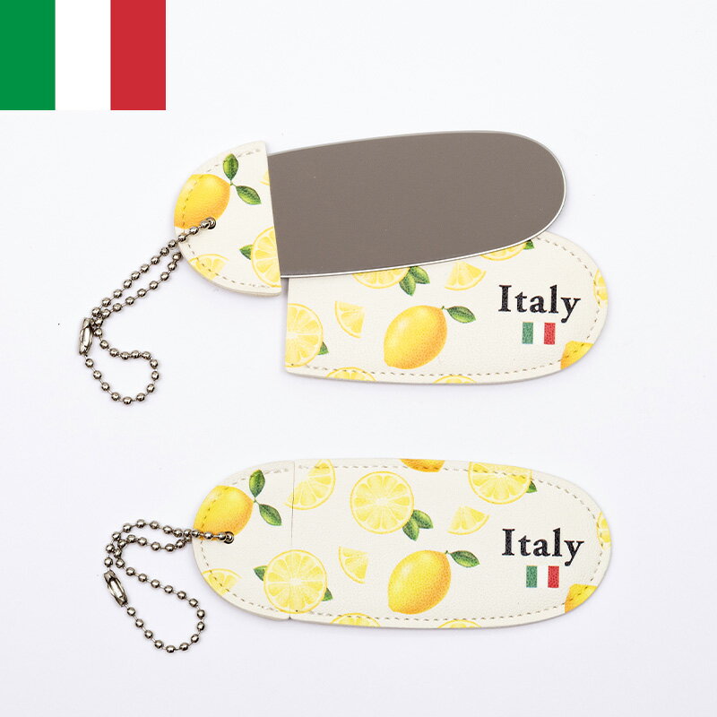 イタリアリップミラー 3個セット レモン柄 レモン模様 携帯用 鏡 メイク直し おみやげ イタリア土産 イタリアみやげ 輸入雑貨