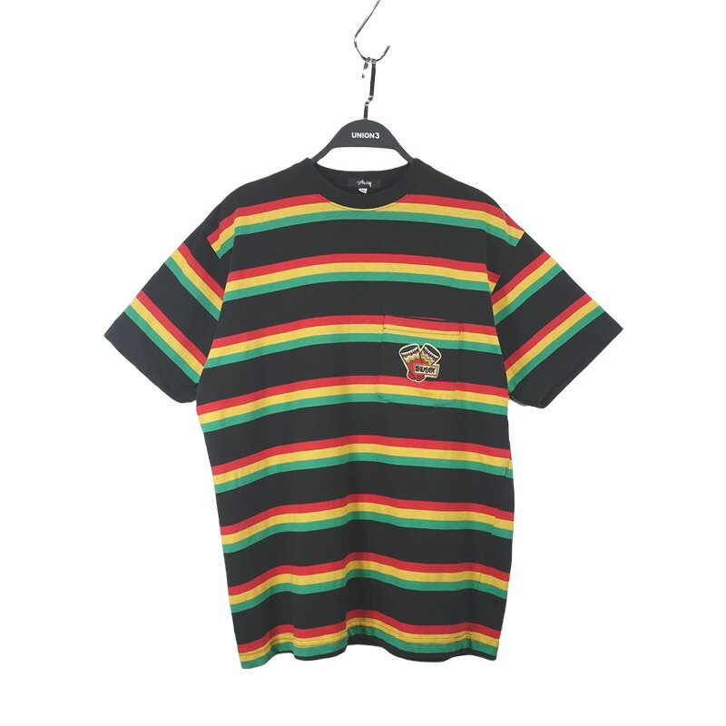 OLD STUSSY 80s RASTA BORDER TEE SIZE-M オールドステューシー ラスタボーダーTシャツ 大名店【中古】