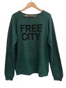 ☆FREE CITY フリーシティ ダメージ加工 ロゴプリントスウェット GREEN 大名店【中古】