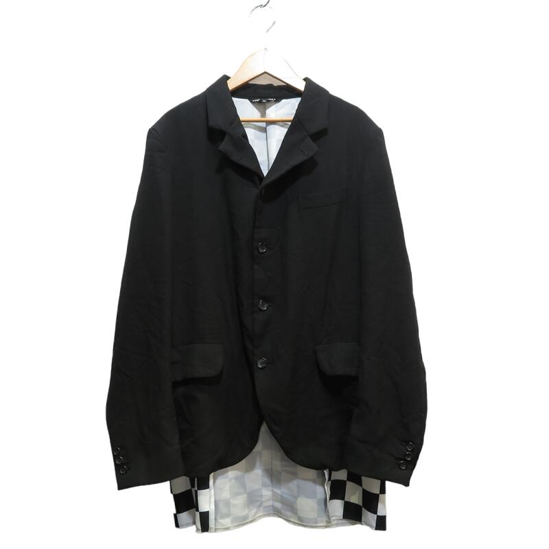 COMME des GARCONS BLACK 23ss CHECKER LAYERED JACKET Size-L 1K-J005 ギャルソン ブラック チェッカー レイヤード コート 大名店【中古】