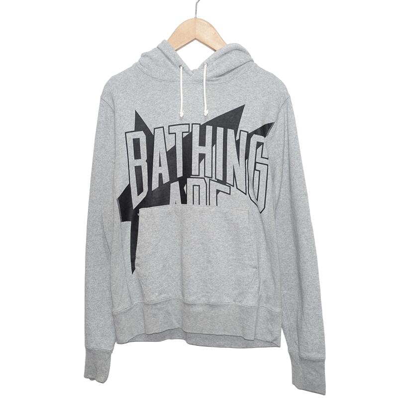 A BATHING APE LOGO BAPESTA P/D HOODIE GRAY Size-M 0011PPA801003X アベイシングエイプ BAPE ベイプ パーカー フーディー スウェット グレー 大名店【中古】