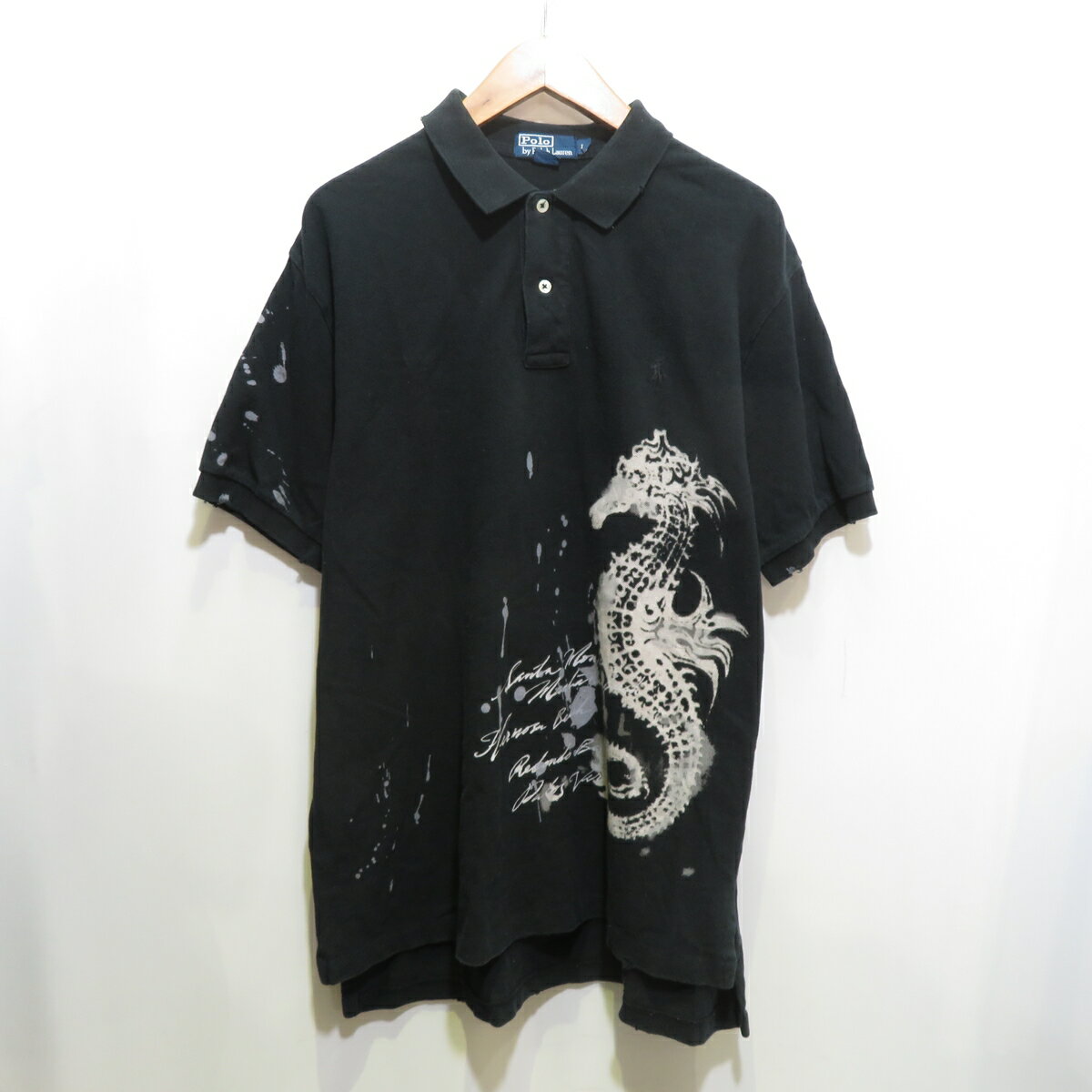 POLO BY RALPH LAUREN SEAHORSE PIQUE POLO BLACK SIZE L ポロ バイ ラルフローレン ポロシャツ ブラック 大名店【中古】