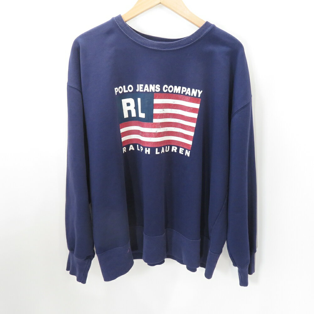 POLO JEANS Flag Crewneck Sweatshirt ポロジーンズ ロゴ フラッグ スウェット クルーネック ネイビー 大名店【中古】