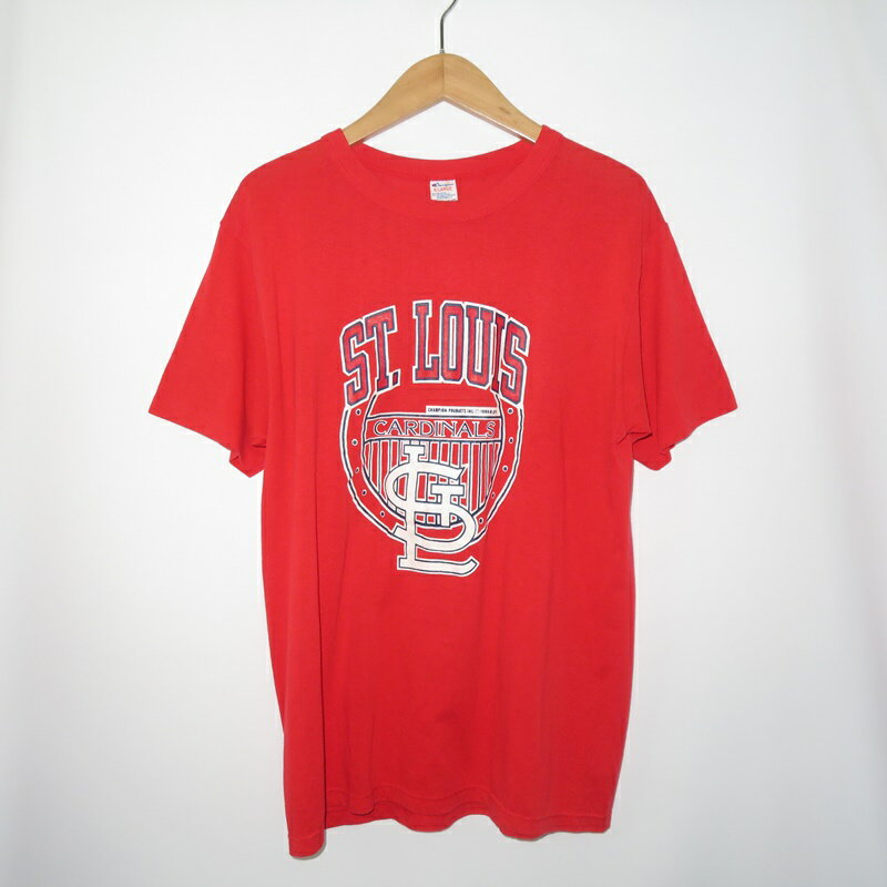 CHAMPION VINTAGE 80s ST.LOUIS TEE RED SIZE XL チャンピオン ヴィンテージ セントルイス プリント Tシャツ レッド トリコタグ 大名店【中古】