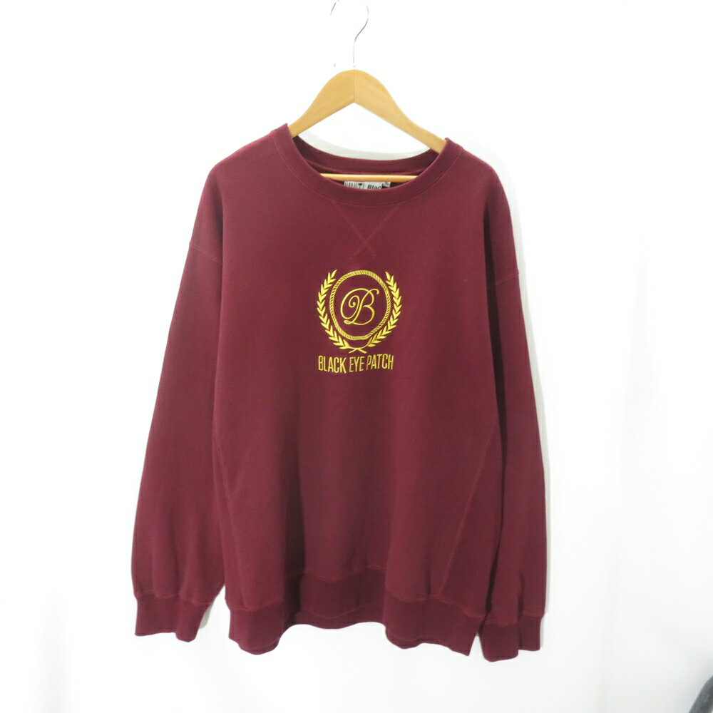 BLACK EYE PATCH ROYAL EMBLEM CREW SWEAT Size-XL ブラックアイパッチ エンブレム ロイヤル クルーネック スウェット ボルドー 大名店【中古】