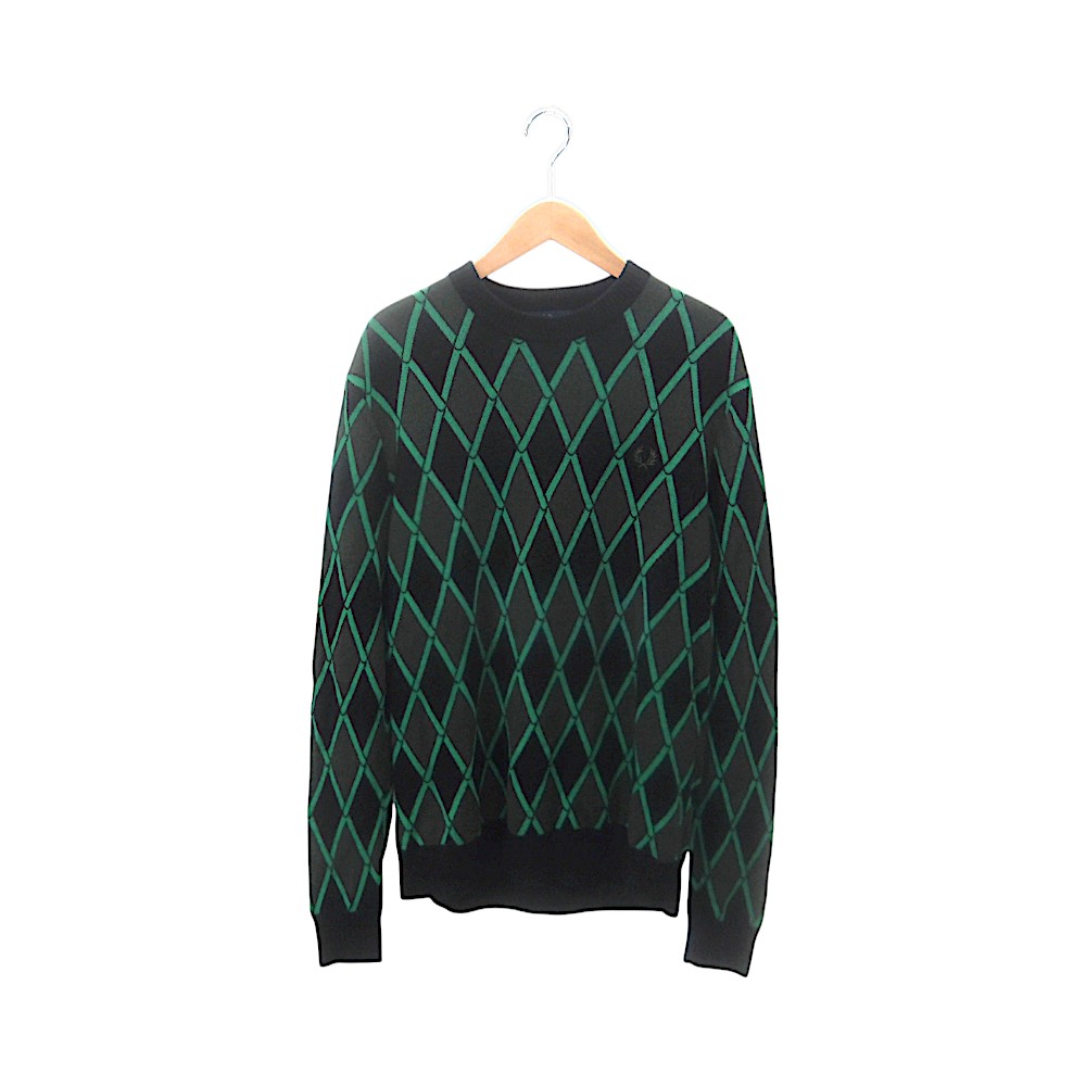 乐天商城 - FRED PERRY HARLEQUIN CREWNECK JUMPER BLACK/GREEN サイズM フレッド ペリー ハーレークイン クルーネック ジャンパー ニット セーター 大名店【中古】