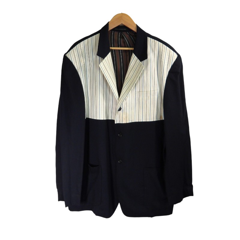 Rakuten - YOHJI YAMAMOTO POUR HOMME 1993ss STRIPE PANEL WOOL JKT サイズM HO-J37-814 ヨウジヤマモト プールオム ストライプ パネル ウール ジャケット アウター 大名店【中古】