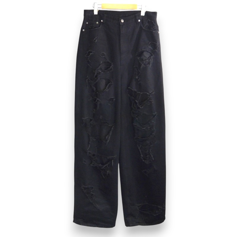 Rakuten - EMOSTANCECLUB DESTROYED BAGGY WIDE JEANS BLACK サイズS エモスタンスクラブ デストロイド バギー ジーンズ デニム ボトムス 大名店【中古】